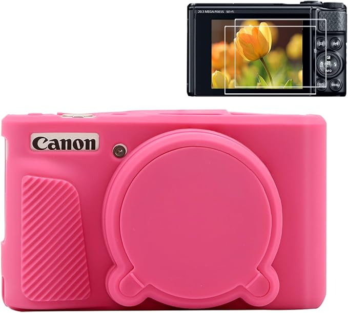 Pocoukate Case for Canon PowerShot SX740 HS Camera with Screen Protector, Soft Silicone Protective Cover Skin with Removable Lens Cover for SX740 HS, SX730 HS Accessories Rubber - Peach Pink ﻿