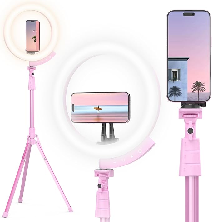 UBeesize Upgraded 12'' Ring Light with 62'' Tripod Stand and Magnetic Phone Holder,LED Selfie RingLight for iPhone with Remote,Circle Light for Tiktok/YouTube/Photography/Makeup/Live Stream Pink
