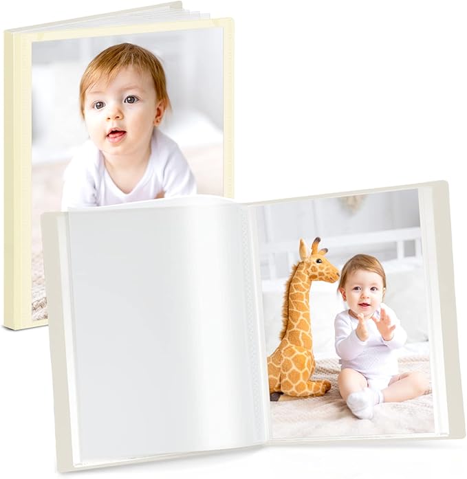CRANBURY Small Photo Album 5x7 (Ivory), 2-Pack Plastic Photo Book, 24 Pockets Show 48 Pictures, Mini Picture Binder with Customizable Album Cover, 5 x 7 Clear Sleeves
