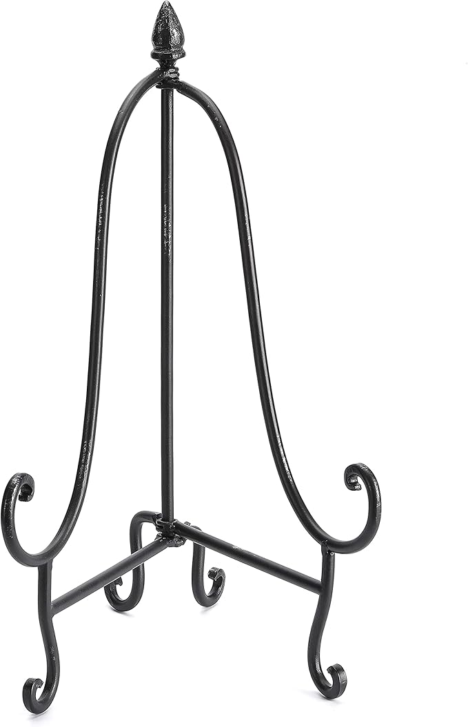 16" H Black Easel, Metal Plate Holder Display, Heavy Duty Picture Painting Frame, Metal Book Stand