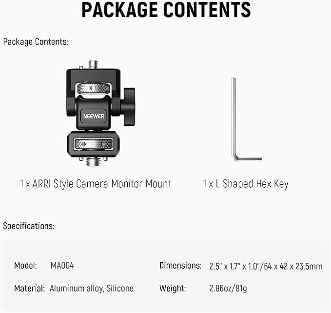 NEEWER Camera Monitor Mount with 3/8" ARRI Locating Thumbscrew, 1/4" Screw for 5" & 7" Monitor Compatible with Atomos Ninja V, 360° Swivel 180° Tilt Damping Adjustable, Compatible with SmallRig, MA004
