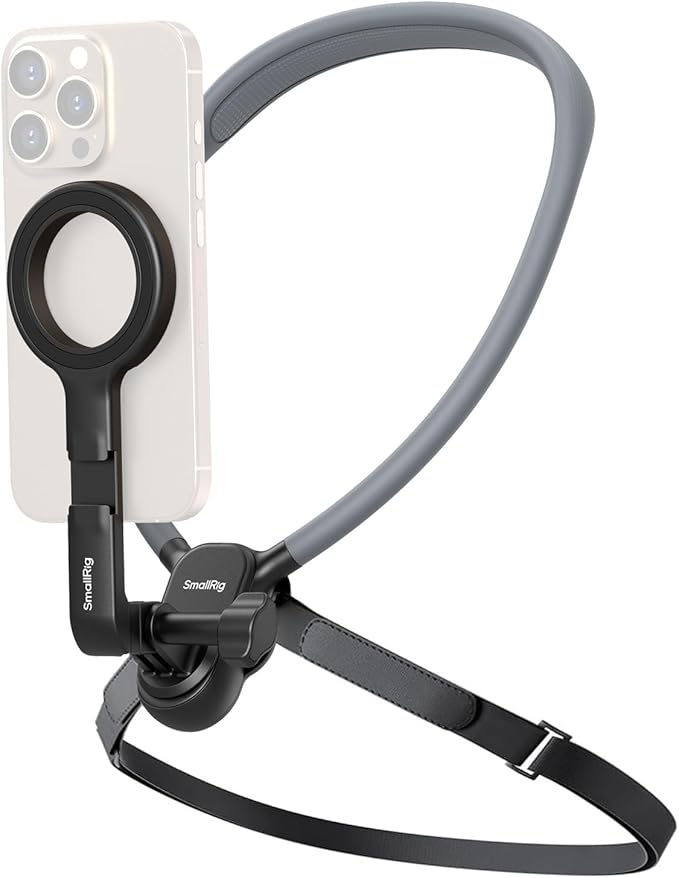 SMALLRIG Magnetic Neck Phone Holder with Chest Strap, Neck Mount for GoPro for DJI Action Camera, Hands Free Phone Holder for POV Recording, for iPhone 17/16/15/14/13/12, Metal Ring for Android - 5127