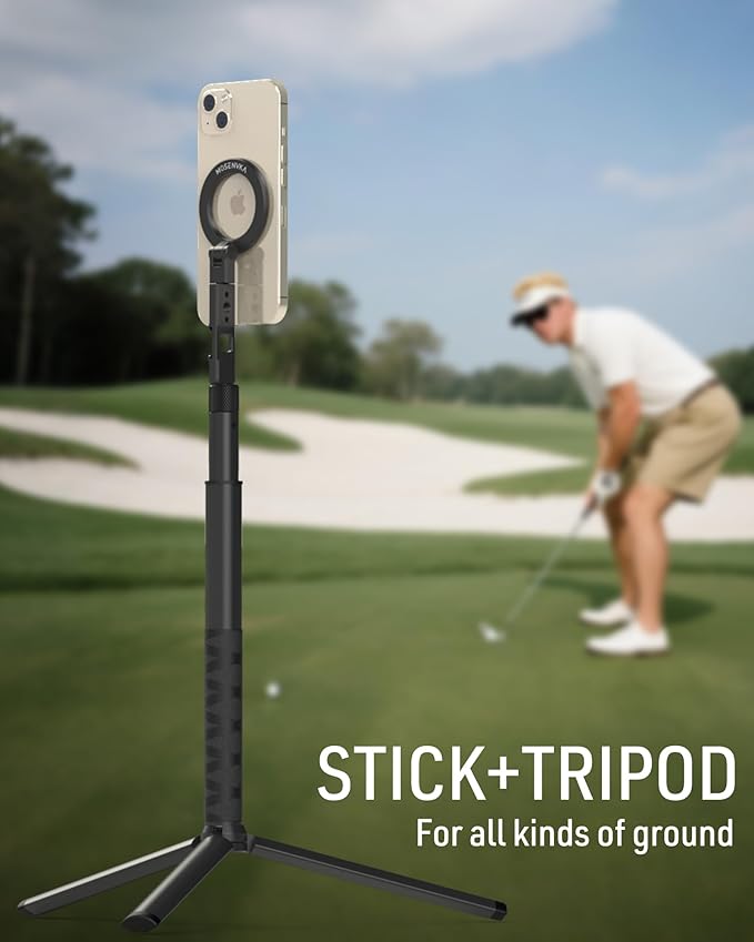 MOSENVKA Golf Tripod & Monopod Magnetic Phone Holder Golf Selfie Stick Tripod Ground Mount to Record Golf Swing Adjustable Golf Stick Aluminum Golf Swing Training Aid Compatible with iPhone Android