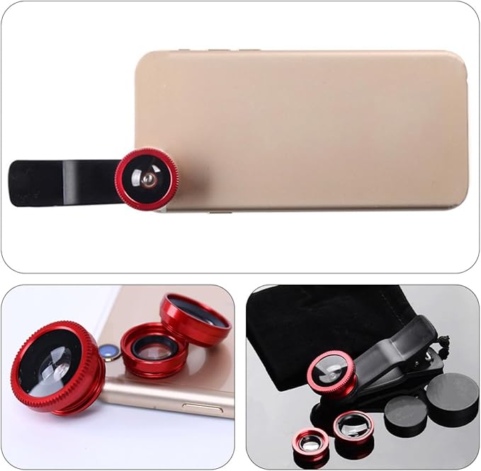 3 in 1 Smartphone Camera Lens Kit with Wide Angle Macro and Fisheye Lenses Clip-on Phone Lens Set for Mobile Photography Compatible with Most Cell Phones with Black Clip 2 Sets
