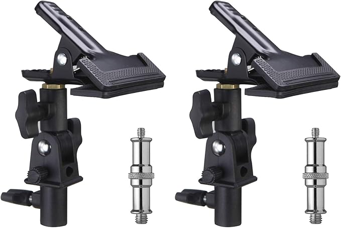 WELLAMKING 2PCS Photo Studio Reflector Holder 180 Rotation Heavy Duty Tripod Metal Clamp Holder with 1/4" & 3/8" Screw Adapter for Photo Studio Screen Backdrop Umbrella Light Stand
