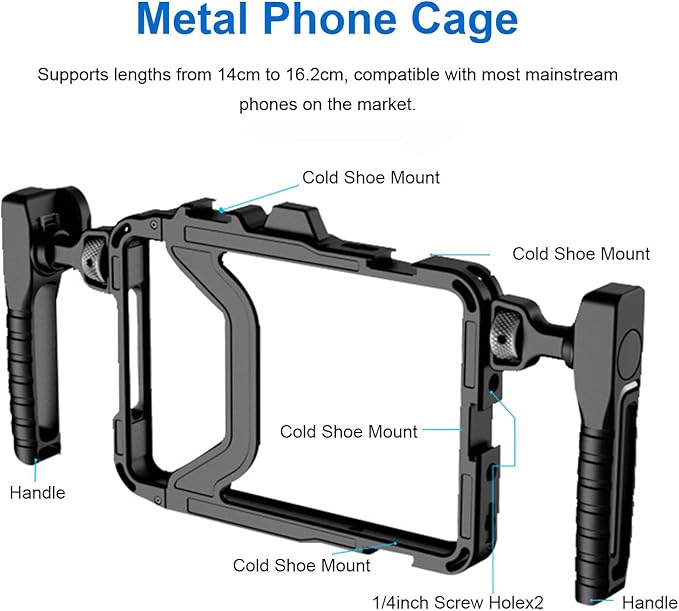 VBESTLIFE Smartphone Video Rig with Handle, Filmmaking Case Aluminum Alloy Phone Video Stabilizer Grip Tripod Mount with Cold Shoe for 14 to 16.2cm Phone