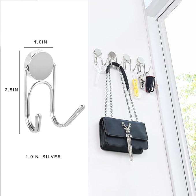Buelkmag Magnetic Hooks 50Lbs+ 2026 Cruise Essentials Magnet Hook Heavy Duty Magnets Swivel Hanging Hooks for Refrigerator Grill Toolbox Cabins Outdoor 4 Pack（Silver）