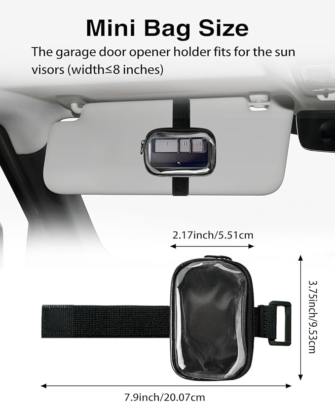 Garage Door Opener Holder for Visor, Mini Universal Bag for Garage Door Key Fob Remote Control, Adjustable Visor Bag Gate Clicker Holder, Carrying Case for Universal Garage/Gate Door Opener Remote
