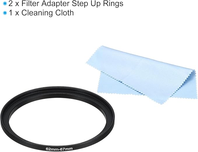 PATIKIL 62mm-67mm Metal Step Up Ring with Cleaning Cloth, 2 Pack Camera Lens Filter Adapter Ring Aluminum Filter Adapter Ring for Camera Lenses Hood, Black