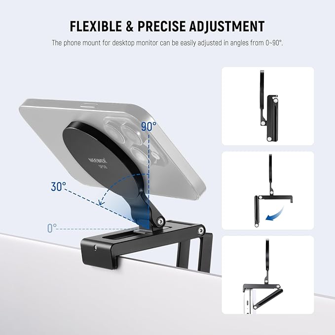 NEEWER Magnetic Continuity Camera Mount for Desktop Monitor, Arca Type Base Tri Fold Desk Phone Webcam Mount Stand Holder, Compatible with MagSafe iPhone iMac Apple TV 4K Mac Laptop Samsung, SP08