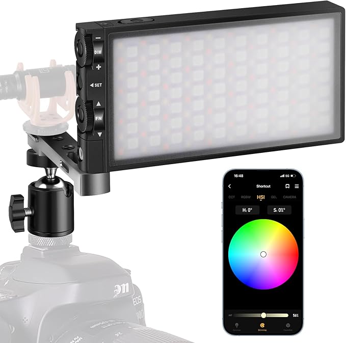 Pixel G1s RGB Video Light with APP Control, 12W 6400mAh 210 Minutes Rechargeable Battery LED Camera Light, 10 Common Lighting Effects, CRI≥97 2500-8500K LED Video Light with Aluminum Alloy Body