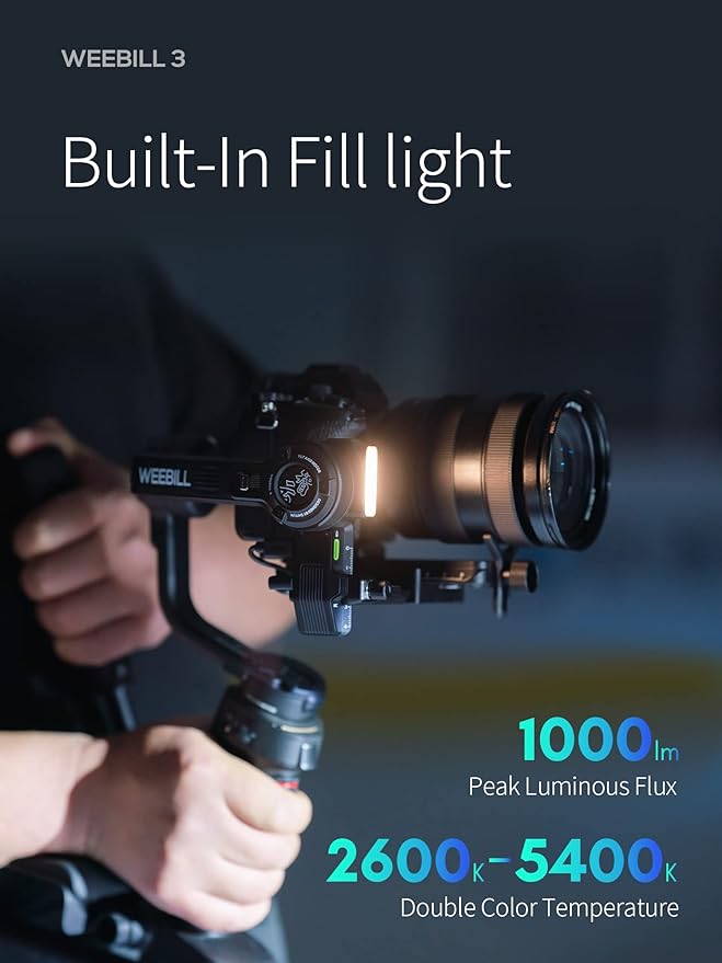 ZHIYUN Weebill 3 [Official] 3-Axis Camera Gimbal Stabilizer for DSLR and Mirrorless Camera, Nikon Sony Panasonic Canon Fujifilm BMPCC 6K, Fill Light & Mic Integration, PD Fast Charge
