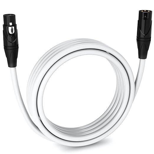 LyxPro 15 Feet XLR Microphone Cable Balanced Male to Female 3 Pin Mic Cord for Powered Speakers Audio Interface Professional Pro Audio Performance and Recording Devices - White