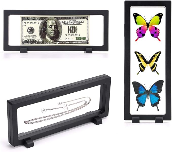 Skelang 3 Pcs 3D Floating Display Case, Black Display Stand Holder 9"×3.54"×0.75"(L×W×H Suspension Frame for AA Medallion, Antique Challenge Coins, Chip, Jewelry, Pin