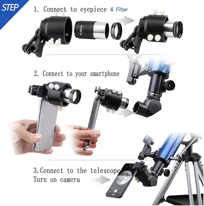 Smartphone Telescope Adapter with Polarizing Filter - Photo Adapter - for Photography and Video Recording - Compatible with 1.25" Eyepieces - Enhanced Astrophotography Kit