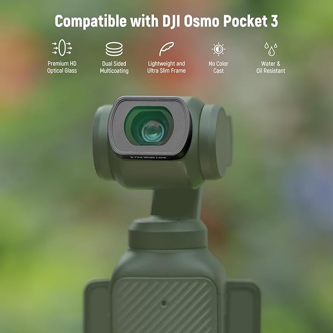 NEEWER Magnetic ND Filter Set Compatible with DJI Osmo Pocket 3 Creator Combo Accessories, Variable ND2-32 Black Mist Diffusion 1/4 CPL 0.72x Wide Angle Lens, HD Optical Glass + 2X Screen Protector