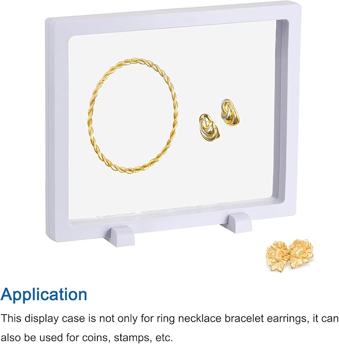 MECCANIXITY Floating Frame Display Holder Stand 3D Jewelry Display Box with Base 7.09 x 7.09 x 0.79 inch White Pack of 2