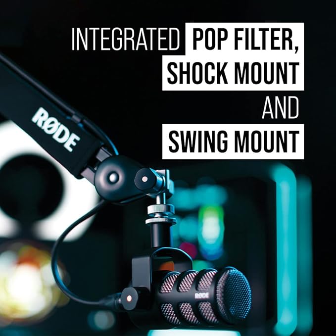 RØDE PodMic Cardioid Dynamic Broadcast Microphone with Integrated Swing Mount for Podcasting, Streaming, Gaming, and Voice Recording, Black