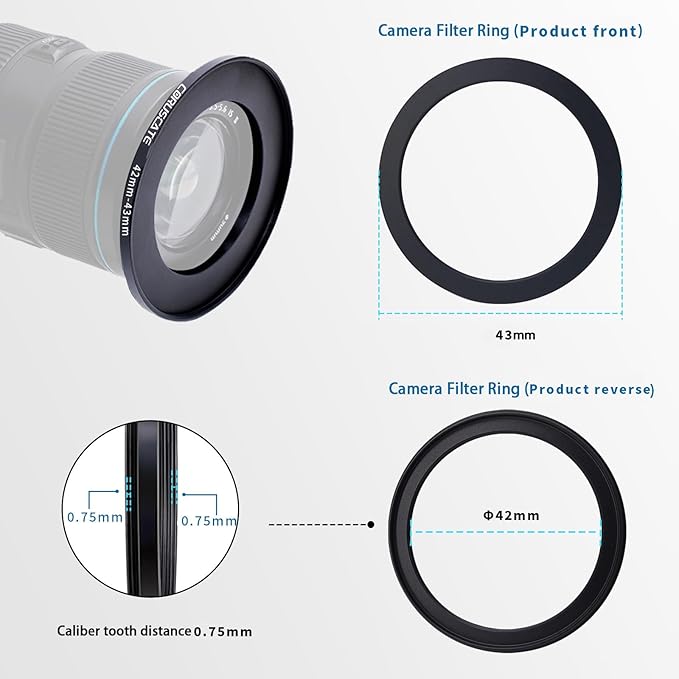 42mm to 43mm Camera Lens Adapter,Change The Filter or Lens Size from 42mm to 43mm.Compatible All 43 mm Thread Filter Accessory+1pcs Lens Cleaning Cloth.