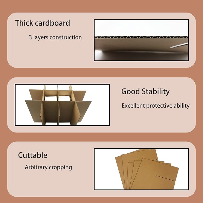 12 Set Glass Dividers Kits for 16 x 12 x 12 Inch Moving Boxes - Fits Glass Inserts - Wine Glassware & Dish Packing