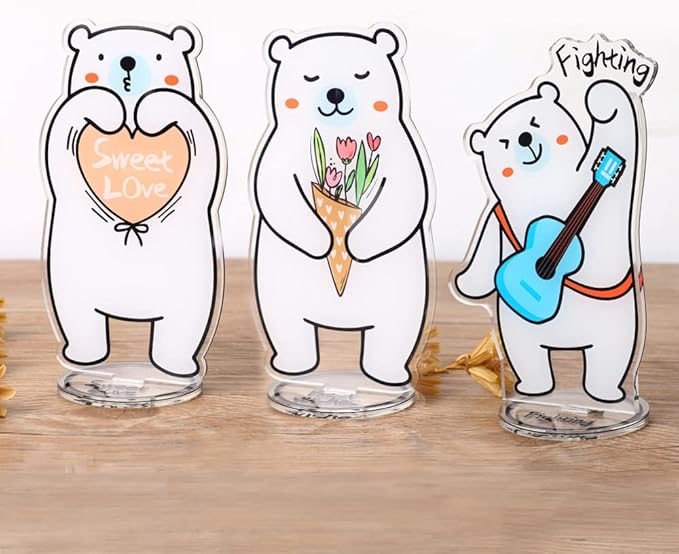 Set of 3 White Bear Polaroid Photo Holder, Table Picture Display Clip Stand for Picture Memo Cards Paper Note Postcards Place Card Display, Home Office Desk Ornaments