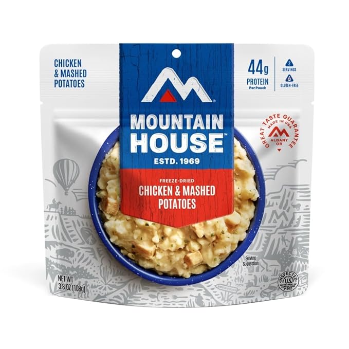 Mountain House Gluten-Free Chicken & Mashed Potatoes Freeze-Dried Food for Camping, 12 Servings, 30-Year Shelf-Life