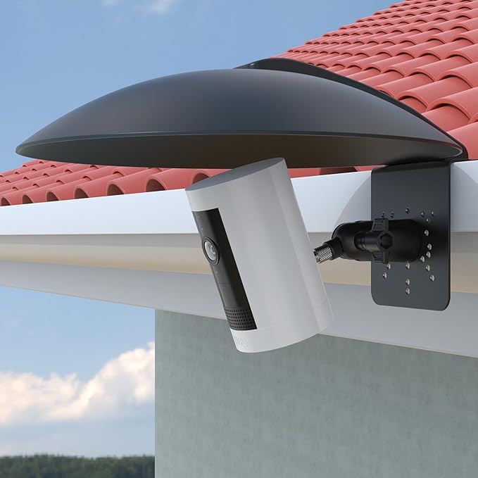 VOMENC Universal Sun Rain Shade Camera Cover with Gutter Mount for All Outdoor Security Camera with 1/4 Screw, Shield Compatible with R-ing,Blink,Eufy Arlo,Wyze,TP-Link Tapo Camera (Black)