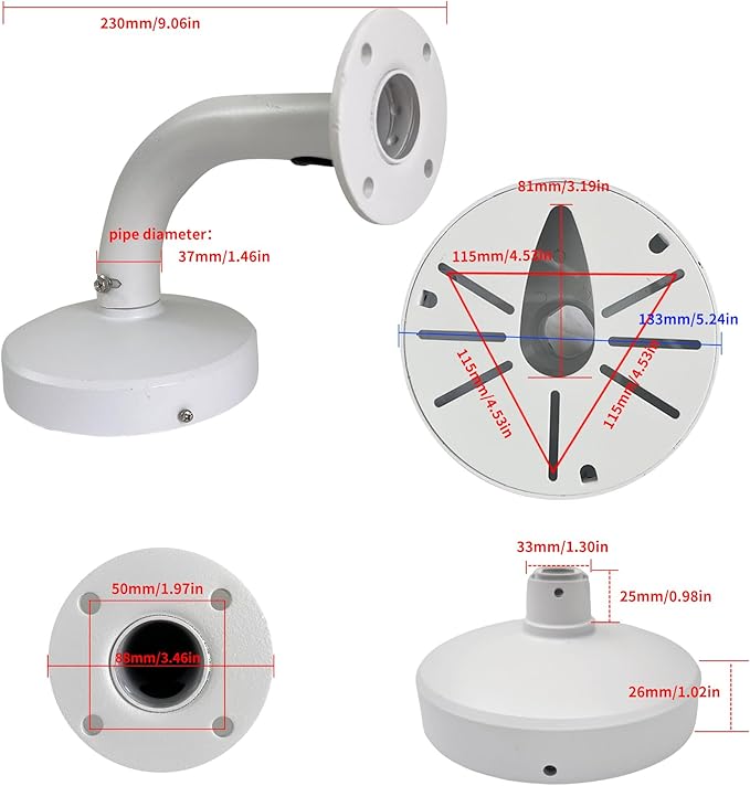 Indoor Outdoor Security Camera Wall Mount, L-Type Metal Bracket, Junction Box Cable Management