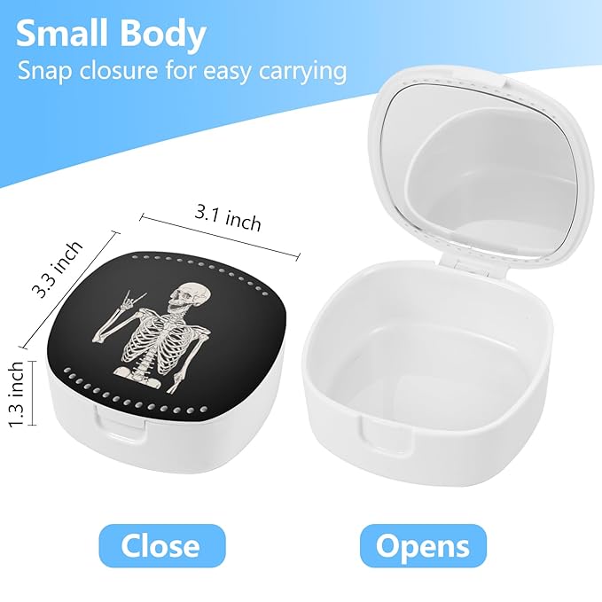 Retainer Case with Mirror & Ventilation Holes - Night Guard & Orthodontic Aligner Case, Black Skull