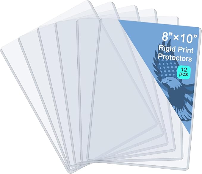 Rainmae 12 Pack 8" x 10" Rigid Print Protectors, Clear Hard Plastic Page Sheet Protectors, Paper Sleeves Photo Plastic Sleeves Document Holder Birth Certificate Protector