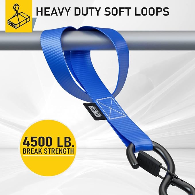 Soft Loop Tie Down Straps - 1,500 Load Capacity & 4,500 Lbs Breaking Strength - 6 Pack - Loops for Securing ATV, UTV, Motorcycles, Scooters, Dirt Bikes, Lawn & Garden Equipment - by AUGO