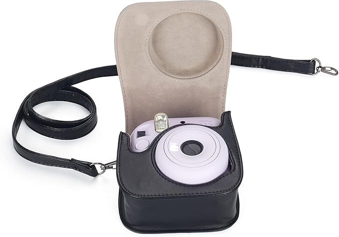 Phetium Instant mini 12 Camera Protective Case Compatible with Instax Mini 12 11,PU Leather Bag with Pocket and Adjustable Shoulder Strap (Black)