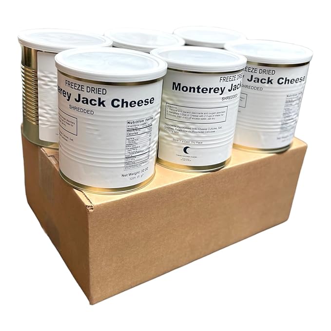 Military Surplus Freeze-Dried Shredded Monterey Jack Cheese #10 Can – Emergency Food Supply | Long-Term Storage | 25+ Year Shelf Life | Survival, Camping, Hunting, Backpacking | Pack of 6 – 32 oz per Can
