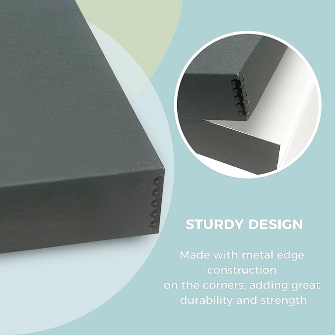 Golden State Art, Archival Storage Box, Acid-Free Drop Front Museum Box with Metal Edge for Storing Artwork Photos Documents Prints Arts And Crafts (Gray-14.75x18.75x3 Inches)