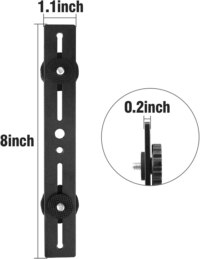 Dual Camera Mount Flash Extension Bar, ChromLives 8"/20.3cm Tripod Bracket Mount, 1/4'' Dual Hot Shoe Mount for Camera Compatible with LED Light, DSLR Camera, Tripod and More