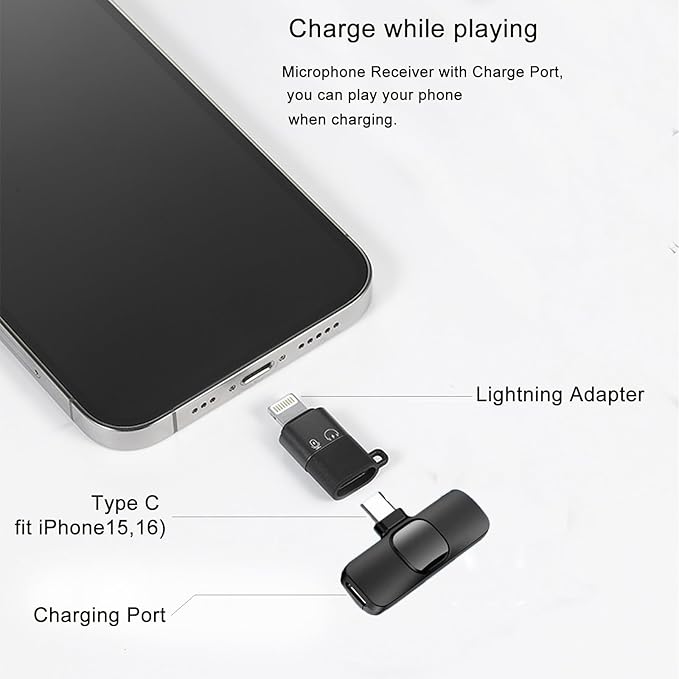 Professional Wireless Lavalier Microphone for iPhone, iPad, Android Phone, Mini Microphone, Wireless Lapel Mic for Video Recording, Interview Podcast Vlog YouTube Tiktok for Content Creators