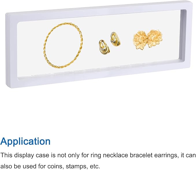 MECCANIXITY Floating Frame Display Holder Stand 3D Jewelry Display Box 11.81 x 4.33 x 0.79 inch White for Ring Necklace Bracelet Earring Pack of 2