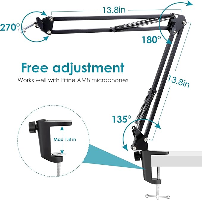 Boom Arm Compatible with Fifine Dynamic Microphone (AM8), Mic Arm for Fifne XLR/USB Gaming Podcast Recording PC Mic, Adjustable Scissor Mic Stand by YOUSHARES