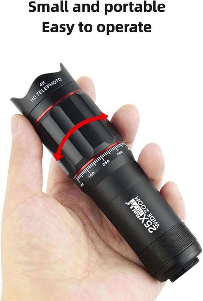 25X Phone Telephoto Lens Kit Portable High Magnification Observation Concerts Sports Games Bird Watching Fishing Mini Tripod Holder Telephoto Lens Smartphone Zoom Lens Mobile Phone