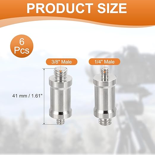 PATIKIL Camera Spigot Screws Converter 3/8" to 1/4" Male to Male, 6 Pack Tripod Screw Adapter Spigot Stud for Light Stand Hot Shoe Cold Shoe Adapter Ball Head Flash, Black