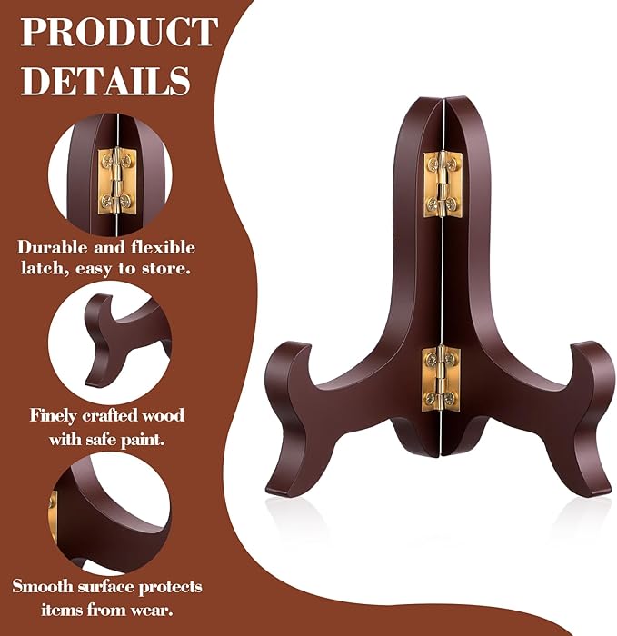 2 PCS Wooden Plate Stands for Display, 4" Easel Plate Holder Brown Folding Picture Frame Stand Small Decorative Plate Stand for Display Picture Frame Book Dish Artwork Easels