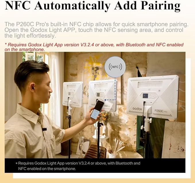 Godox P260C Pro LED Video Panel Light 45W Bi-Color 2800K- 6500K with NFC Automatic Pairing and APP Control