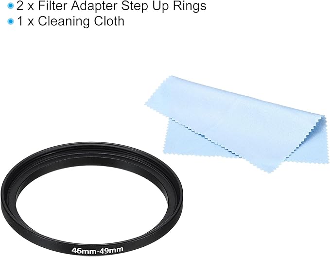 PATIKIL 46mm-49mm Metal Step Up Ring with Cleaning Cloth, 2 Pack Camera Lens Filter Adapter Ring Aluminum Filter Adapter Ring for Camera Lenses Hood, Black
