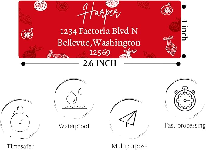 Christmas Return Address Labels Personalized - Custom Return Address Labels,Set of 250-500 Mailing Labels, Self Adhesive Rectangle Labels for Envelopes