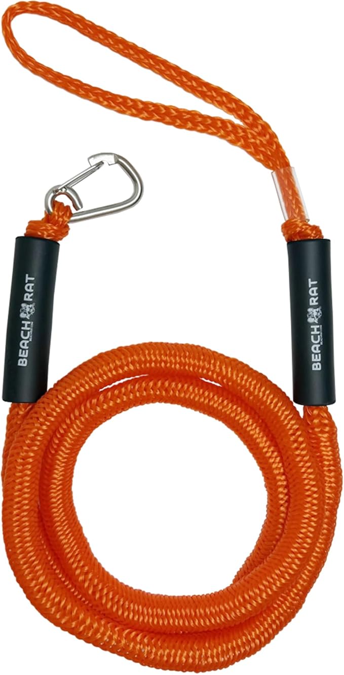 Beach Rat 7-14’ Bungee Boat Anchor & Dock Line with Stainless Steel Clip – Reduces Shock to Anchors, Docks, Cleats & Pylons – Boat Rope That Stretches – Beach Rat Anchor Accessory (Orange)