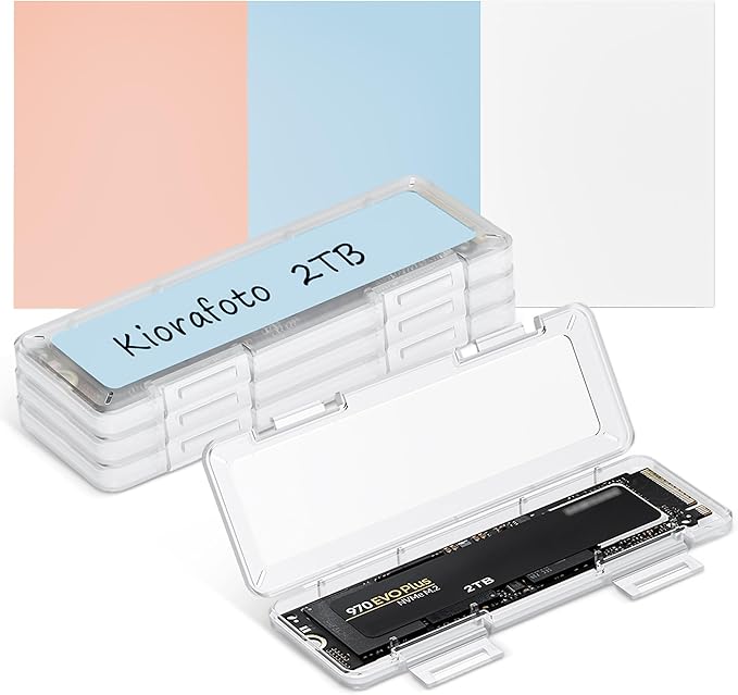 4 Pack Clear Plastic M.2 2280 2260 2242 2230 SSD Case, Portable M.2 NVMe 2280 SSD Holder Protective Box Storage with Label, Individual M.2 Drive Storage Case Anti-Static & Shockproof