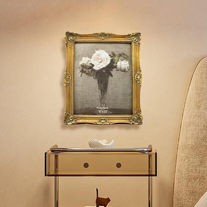 CISOO 8x10 Vintage Picture Frame, Antique Ornate Bronze Gold Photo Frame, for Table Top and Wall Display, Decorative Floral Design Retro Home Decor, Photo Gallery Art