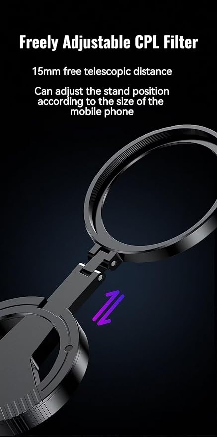 Magnetic CPL Filter for iPhone, 52mm Polarizing Filter, Circular Polarized Lens Filter with Foldable Stand, Rotatable Polarizer Filter Compatible with iPhone 17/16/15/14/13 and Smartphone