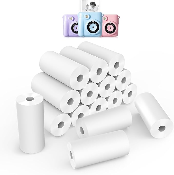 16 Rolls Instant Print Camera for Kids Refill Print Paper - Hikkon Thermal Print Paper Rolls Photo Print HD Printing for Most Kids Instant Camera(White)