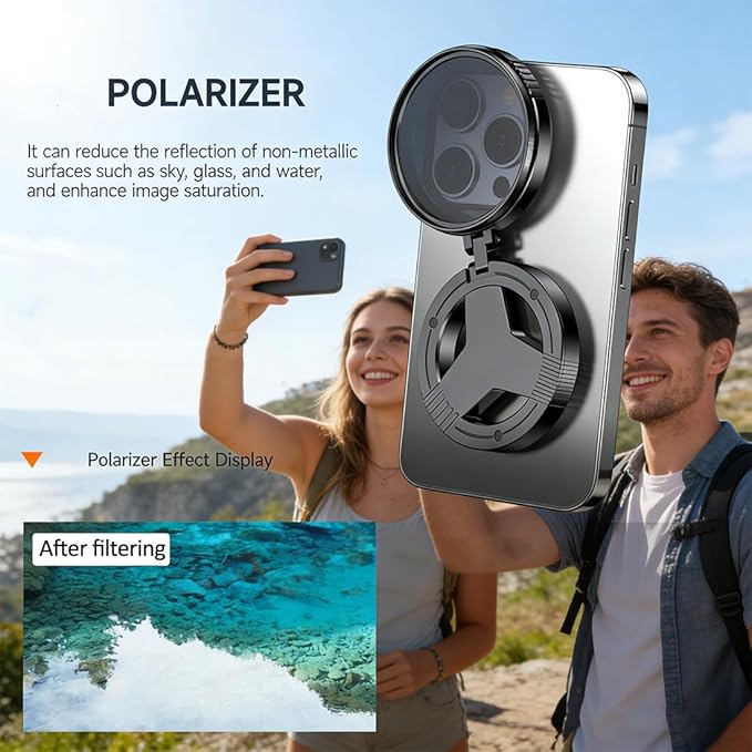 Anti-Glare Magnetic Phone Filter – Reduces Unwanted Reflections & Enhances Colors, 52mm Anti Glare Magnetic Phone Filter for Clear Photos, Quick Mount Foldable Polarizing Lens for iPhone (1)